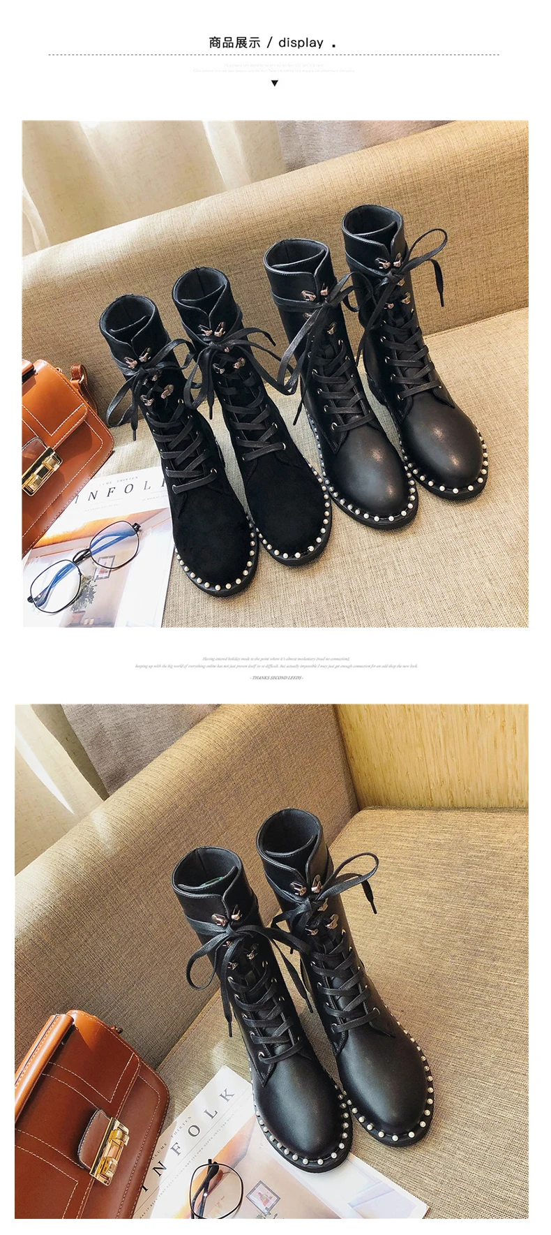 Lace Up Boots Round Toe Shoes Martins For Women Low Heels booties Booties Ladies Bootee Woman Luxury Designer Riding Rock