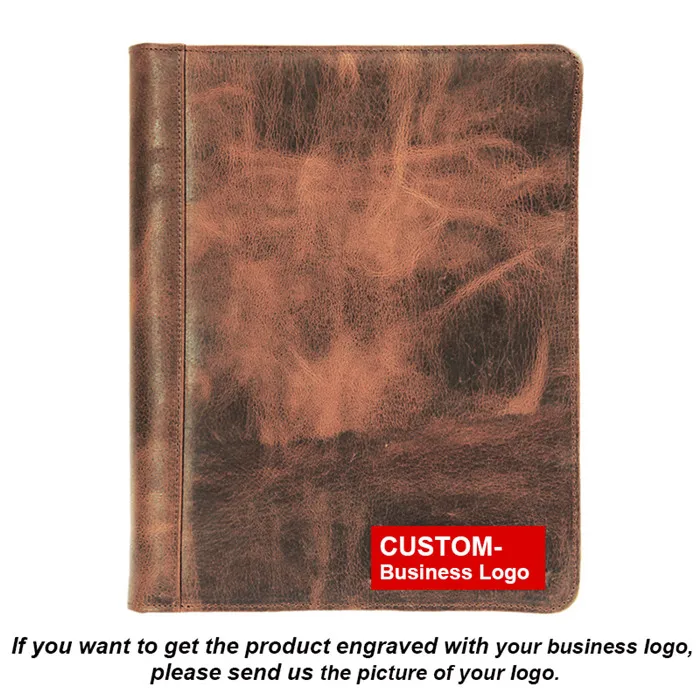 Brown-Custom-logo Ручная работа винтажный масляный вощеный кожаный портфель А4 Папка, бизнес-Чехол-органайзер для правшей или левшей - Цвет: Brown-Custom-logo