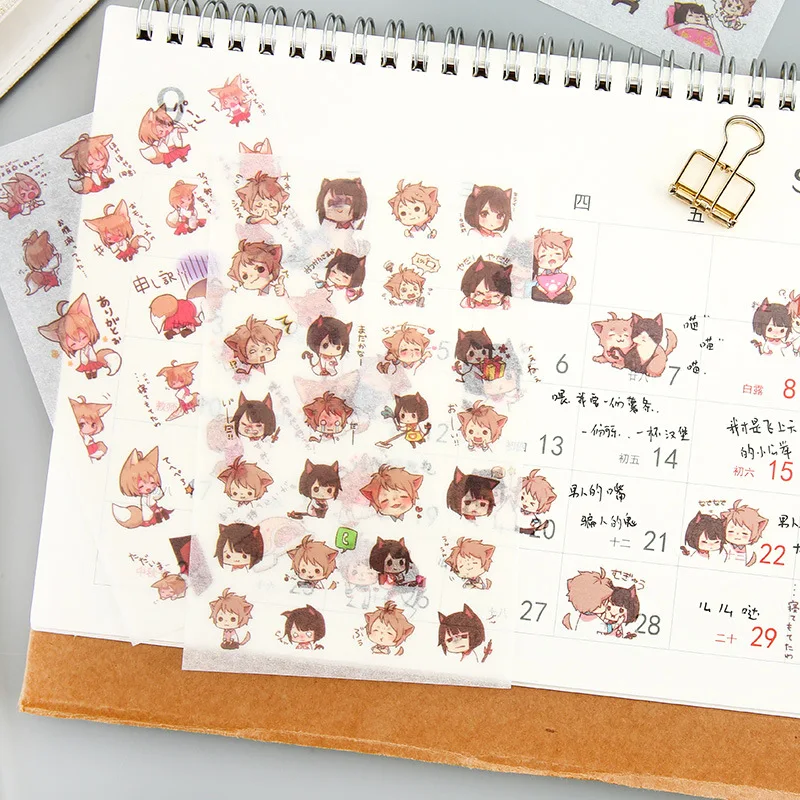 6 листов/упаковка японского аниме мальчики девочки декоративные наклейки из бумаги васи Скрапбукинг палочки этикетки канцелярские наклейки для дневника, альбома