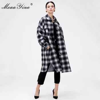

MoaaYina Fashion Designer Overcoat Coat Autumn Winter Women's Short sleeve Single-breasted Keep warm Woolen cloth Overcoat Coat