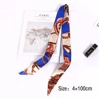 New Print Flower Small Scarf for Women Handle Bag Ribbons Brand Fashion Head Scarf Small Long Skinny Scarves Wholesale Headbands - Image 2