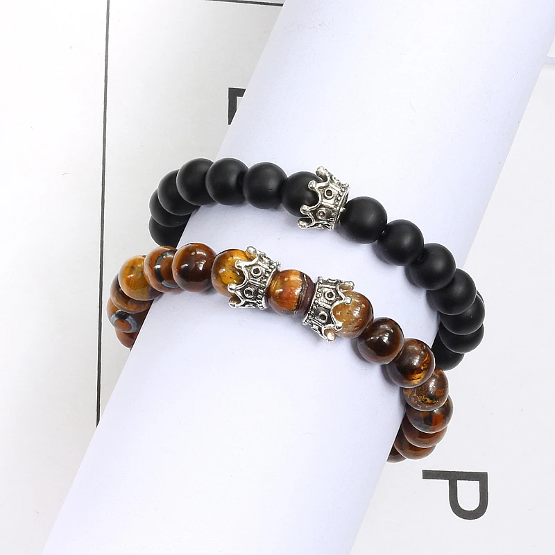 2 шт./компл. пара Шарм тигр глаз камень Бусины-короны Для мужчин Для женщин Браслеты наборы браслетов молитва Йога Best Friend» Мода, ювелирные изделия в качестве подарка