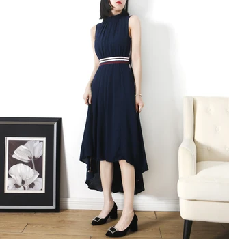 

2020 New England Collections Dark Blue Chiffon Irregular Length Sleeveless Slim Fit Dress