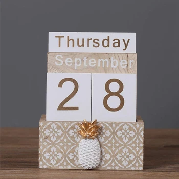 

Wooden Perpetual Calendar, Vintage Wood Block Perpetual Calendar Desk Accessory Month Week Date Blocks for Home Decoration