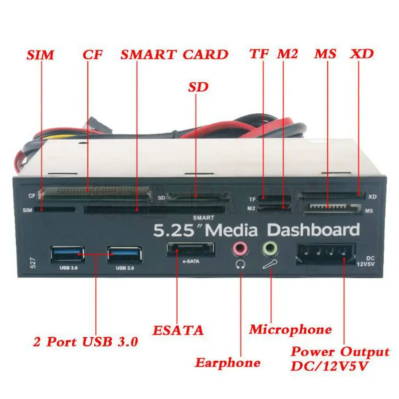 Многофункциональная Мультимедийная панель 5,25 дюймов, передняя панель компьютера с SATA/eSATA, USB 2,0/USB 3,0, микрофон/наушники аудио