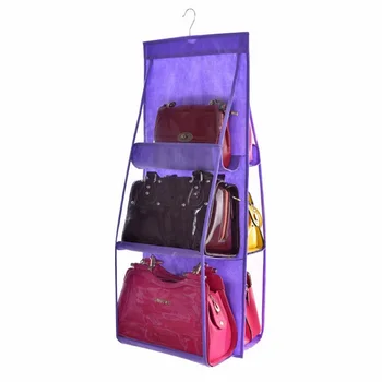 

3 layer hanging Organizer 6 Pockets Bouble-sided Clear Dustproof Foldable hanging storage Bag purse Wardrobe closet organizer