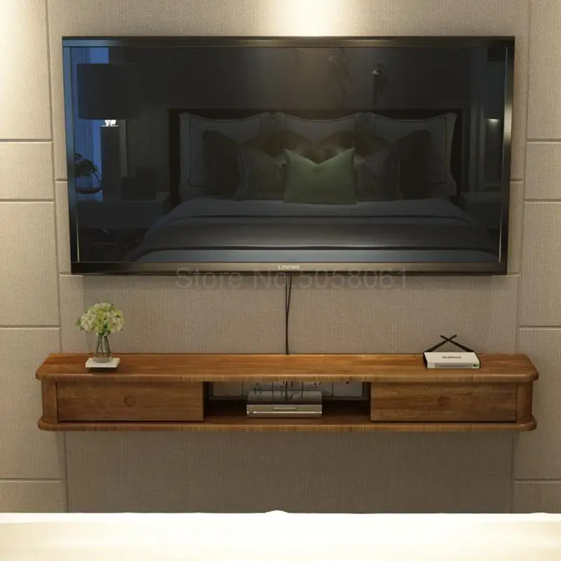  Solid wood TV cabinet simple living room set-top box rack small apartment home log wall hanging |