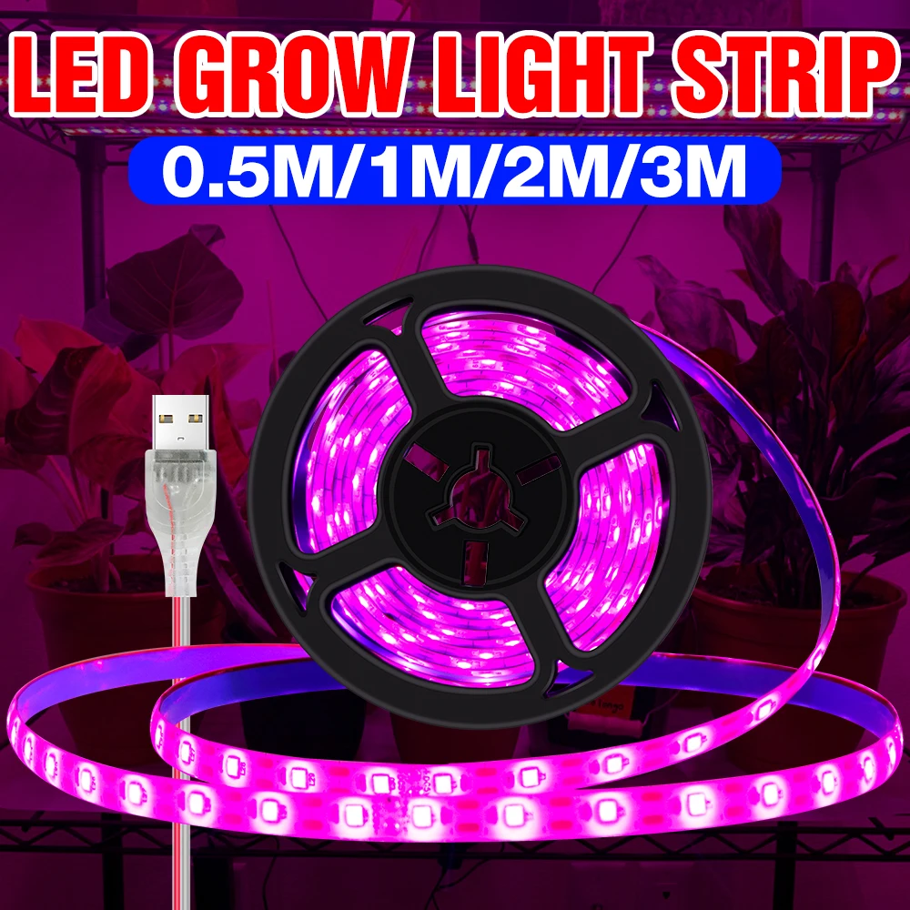 LED Indoor Plant Grow Light Strip 0.5M 1M 2M 3M Full Spectrum Flower Seed Growth Lamp LED 5V Seed Fito USB Hydroponics Lampada usb led strip 5v smd5050 rgb changeable led tv background lighting 50cm 1m 2m 3m 4m 5m diy flexible led light