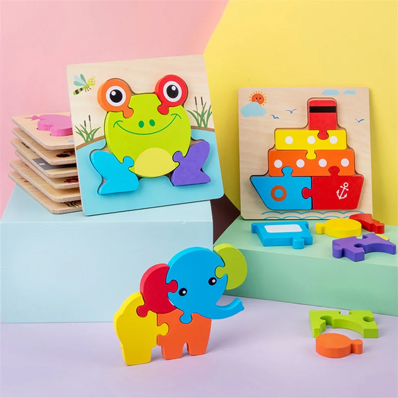 3D Shape Cognition Board Children's Jigsaw Puzzle Wooden Toys Kids Educational Toy