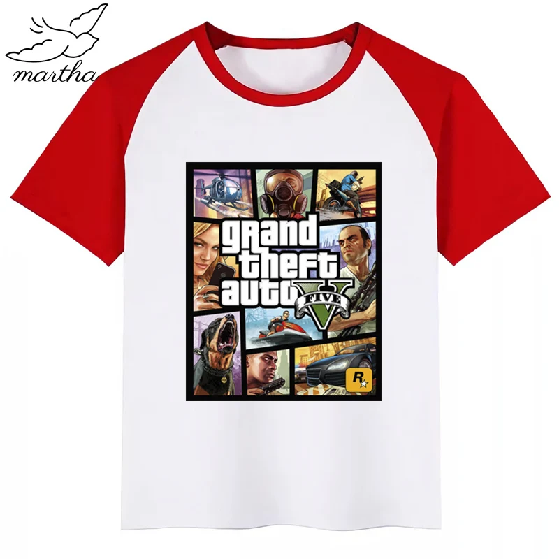 Новая летняя детская футболка с принтом Grand Theft Auto GTA футболка с короткими рукавами и круглым вырезом Повседневная футболка для маленьких девочек одежда для детей
