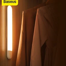 Baseus LED kabin lambası PIR hareket sensörlü ışık USB gardırop ışığı sıcak ışık LED gece ışığı gece lambası mıknatıs duvar lambası