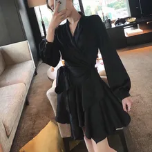 Женская одежда, черно-белая, с рисунком, высококачественная, шелковистая, гладкая, на талии, на шнуровке