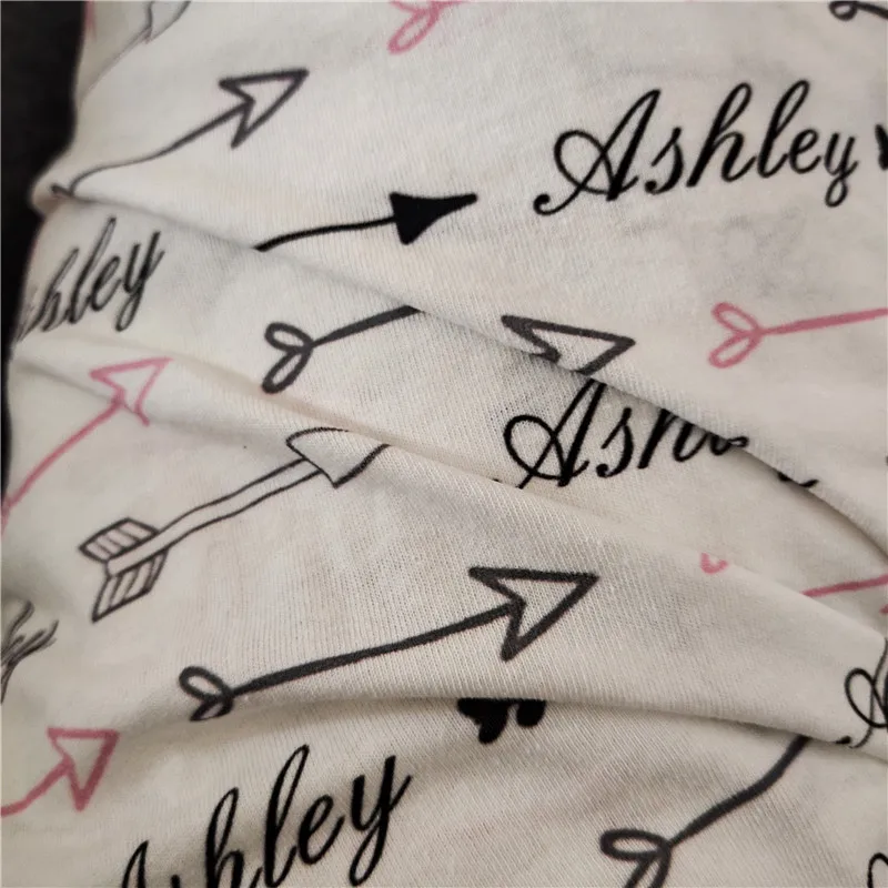 Personalized Baby Swaddle Newborn Baby Blanket Swaddling 100% Cotton Printed Name Arrow Pink Baby Bedding Gift Crib Bed Blanket