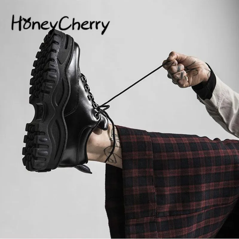 Platform Shoes Women Sneakers Black Thick-Soled-Sponge High-End Spring Slim Cake Autumn