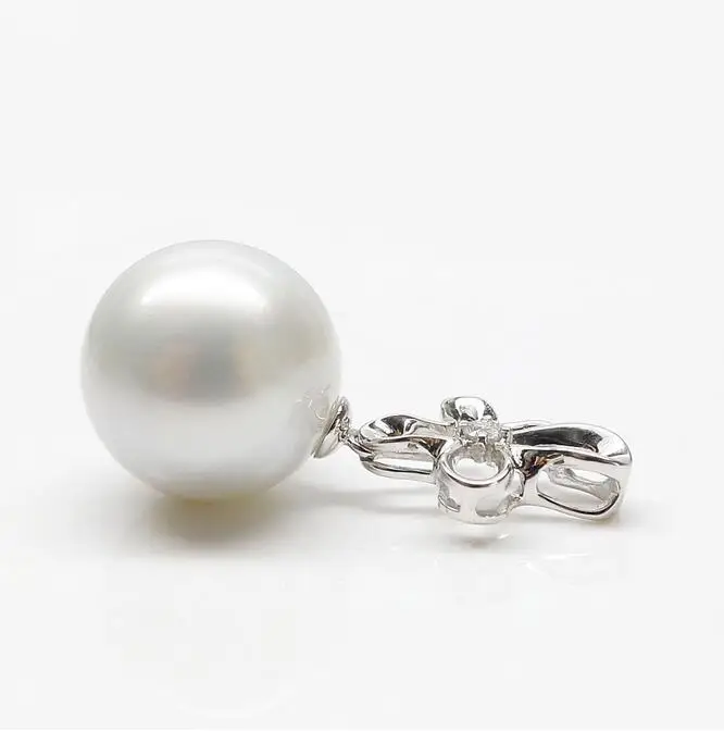 Free Shipping 13.8mm AAA White Real South Sea Cultured Pearl Diamond Pendant 18K White Gold