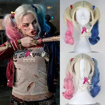 

anime party Hair halloween Harley Quinn Cosplay Wig Styled Wavy Synthetic Ponytail Wig High Temperature Fiber Cosplay +wig cap