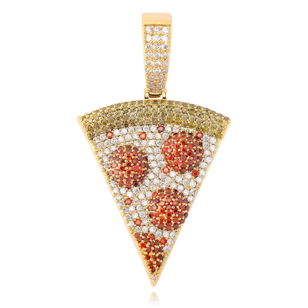 JINAO Iced Out пиццы кулон и ожерелье медь золото серебристый цвет набор украшений с цирконием хип хоп полный кубический цирконий подарок - Окраска металла: Gold