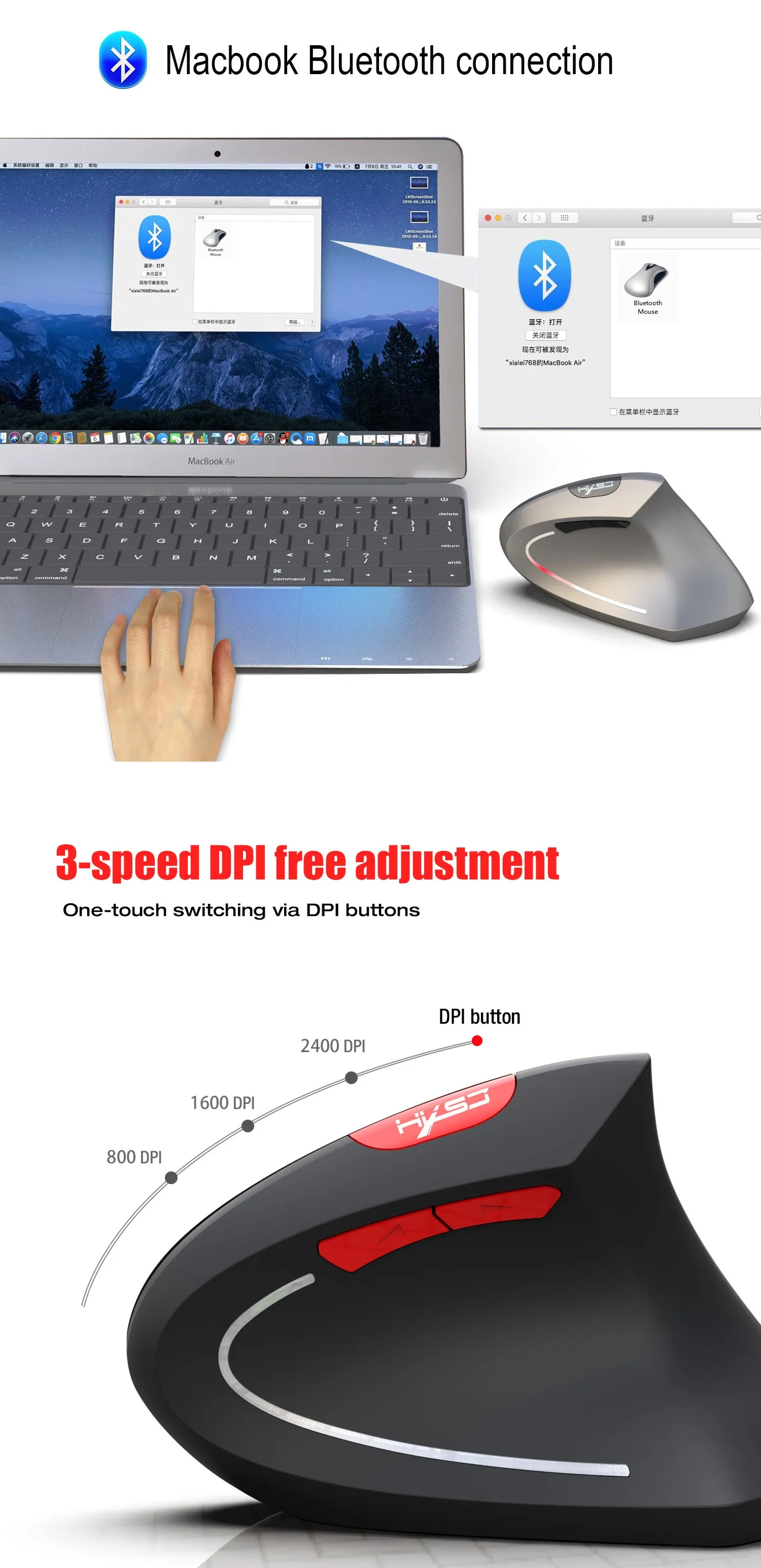 2400 dpi Беспроводная оптическая мышь Bluetooth 3,0 приемник эргономичная мышь 2,4 ГГц USB перезаряжаемая мышь для ПК ноутбука для геймера