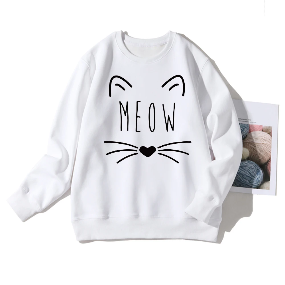 

Minimalism Funny Cat Printed Meow Women Sweatshirt Harajuku Fashion Ulzzang Kpop Hoodies Pullover Spring Autumn Clothes
