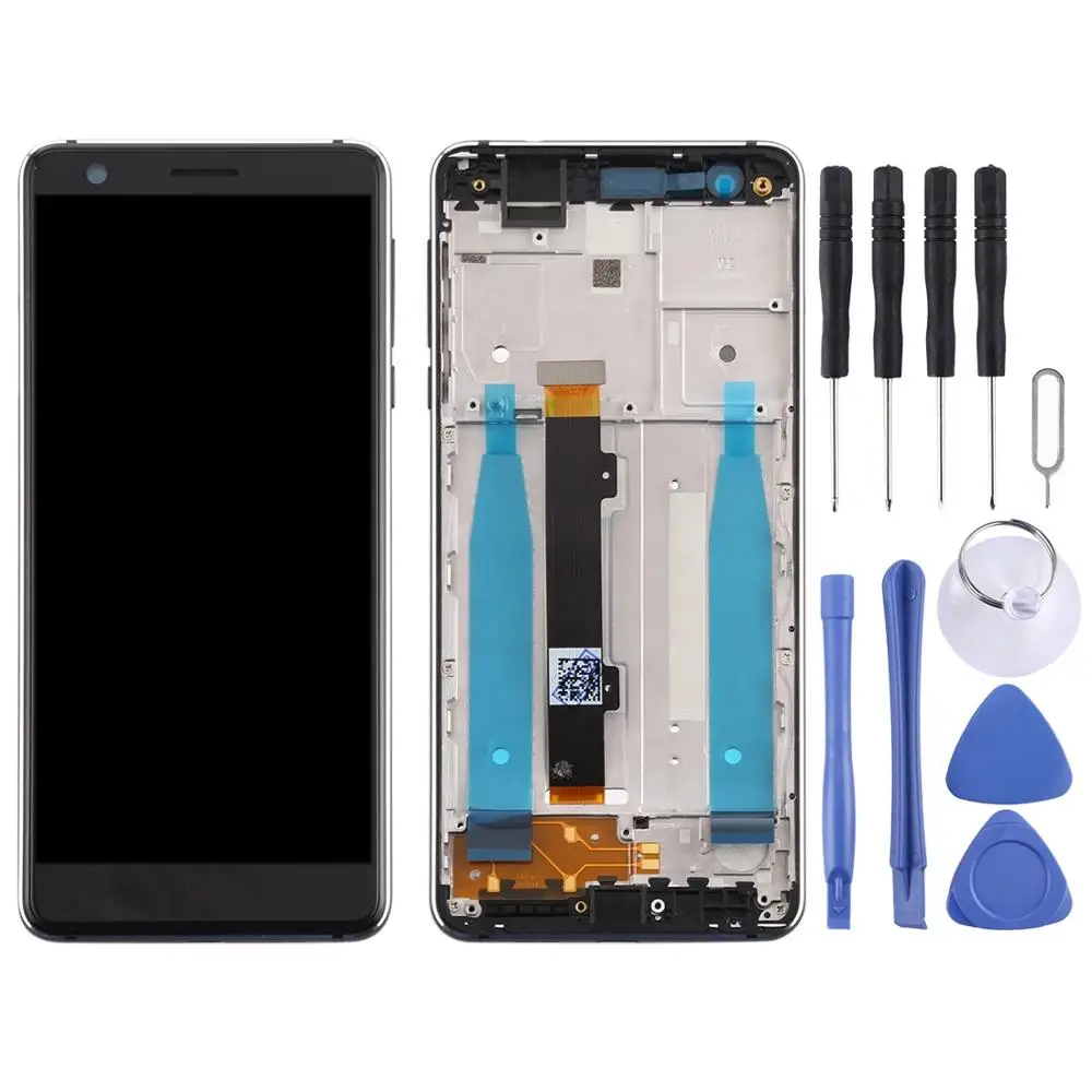 Skup Komplet ekranu LCD i Digitizer z ramką i bocznymi klawiszami do telefonu Nokia 3.1 TA 1049 TA 1057 TA 1063 TA 1070 (czarny)