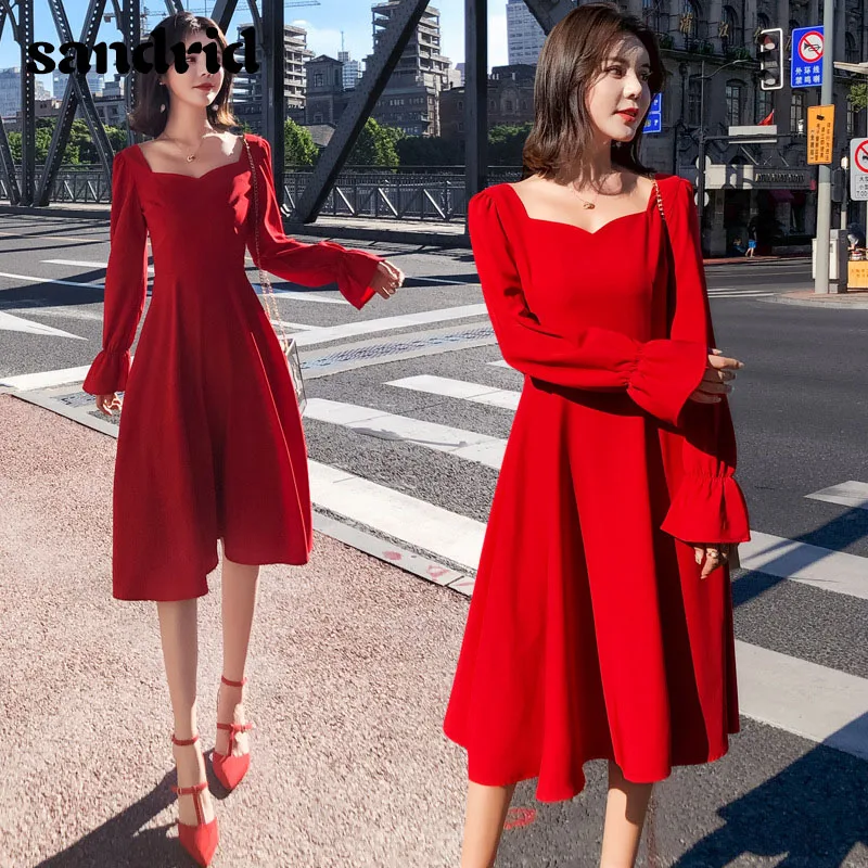 

2020 New Woman Autumn Winter Elegant Dress Red black Sexy Club Party Dress