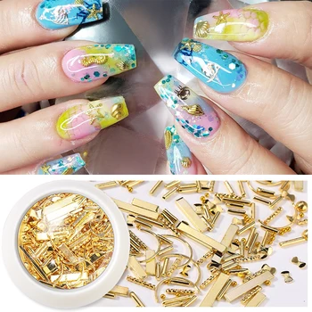 

1 Box Nail Studs Metal Gold 3D Nail Art Decorations Transparent Nail Rhinestones Colorful Moon Star Mixed Size Nail Art DIY