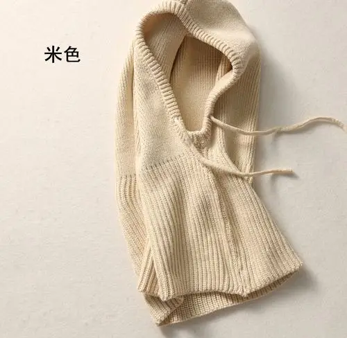 Beige Кашемировая шапка и ожерелье, вязаная шапка, защита ушей, головной убор, толстое и теплое ожерелье - Цвет: Beige