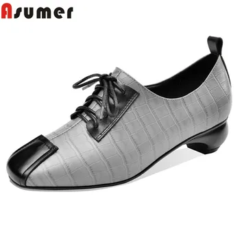 

ASUMER 2020 hot spring summer single shoes women pumps genuine leather vintage comfortable dress shoes ladies office shoes
