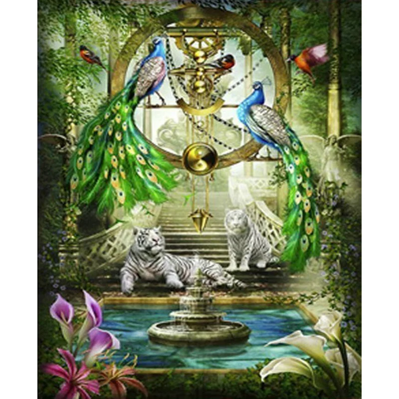 Алмазная вышивка сделай сам картина с павлином и тигром животное рукоделие