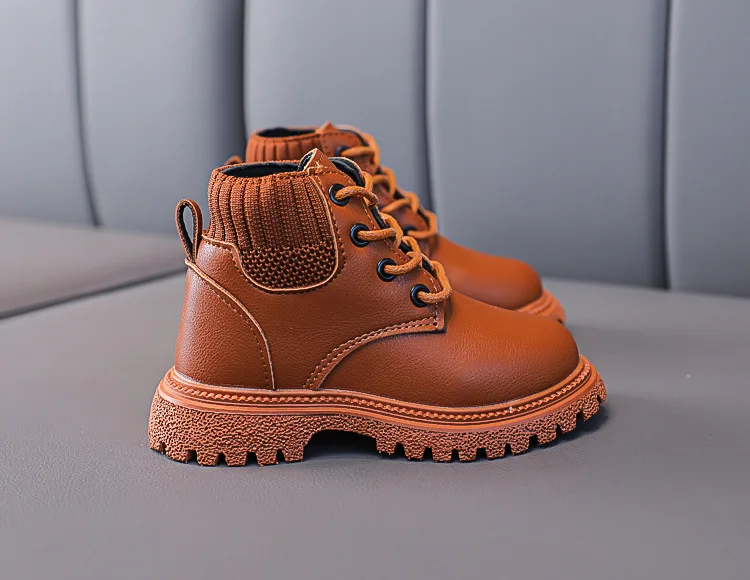Baby Boys Boots for Kids Girls Booties Leather Shoes Soft Sole Fashion Martin Boots Waterproof Non-slip Plush Boy Running Shoes