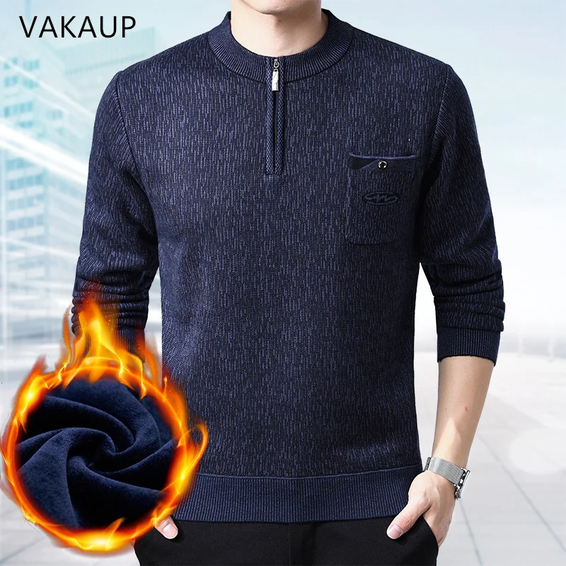 Mens Sweaters Thick Warm Winter Zipper Sweater Cashmere Wool Sweaters Man Casual Knit Long Sleeve Stand Collar Pullover Men