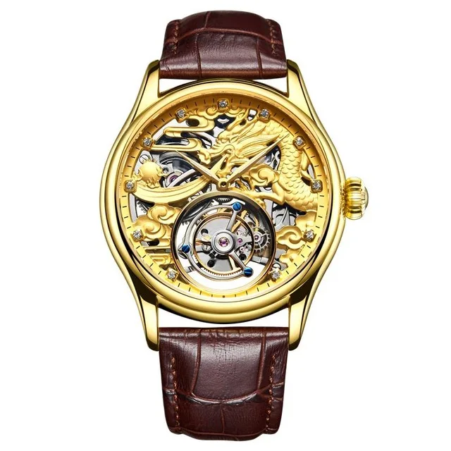 Настоящие Tourbillon часы копейка, механические часы для мужчин, ручной Ветер, Tourbillon чайки, полый ход, мужские часы - Цвет: Gold