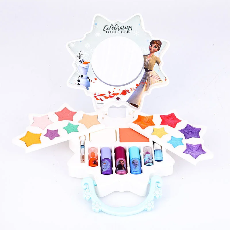 New Disney princess  girls frozen 2 elsa  anna Suitcase snowflake Makeup set kids Beauty pretend play Gift  toy 5