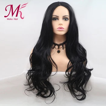 

Moko Long Wavy Lace Front Wig Synthetic Glueless Black Natural Hair Wigs For Women Nature Hairline Heat Resistant Fiber hair