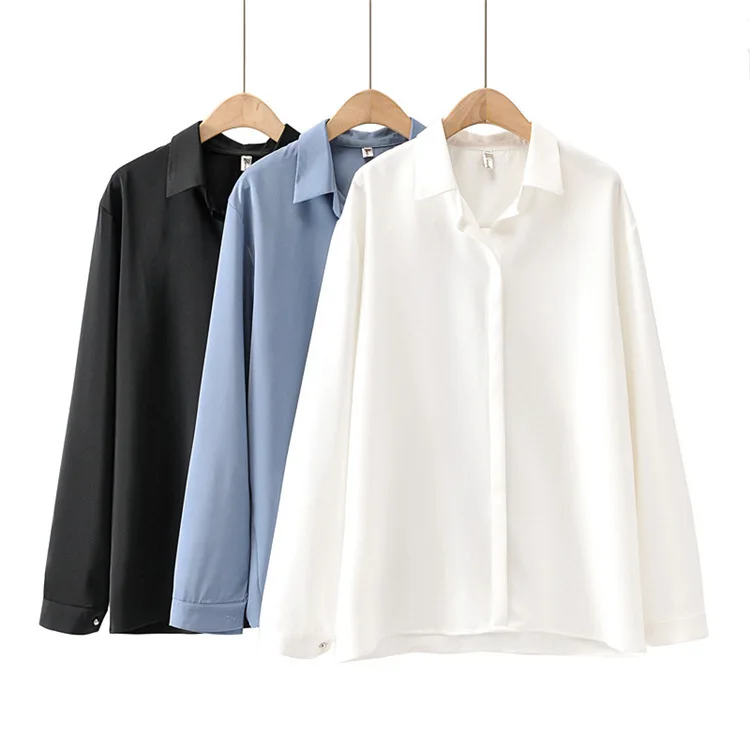 

Autumn Women Job Shirts Ladies Solid Chiffon Tops Female Long Sleeve Blouses Office Lady Plus Size Clothing L2 582