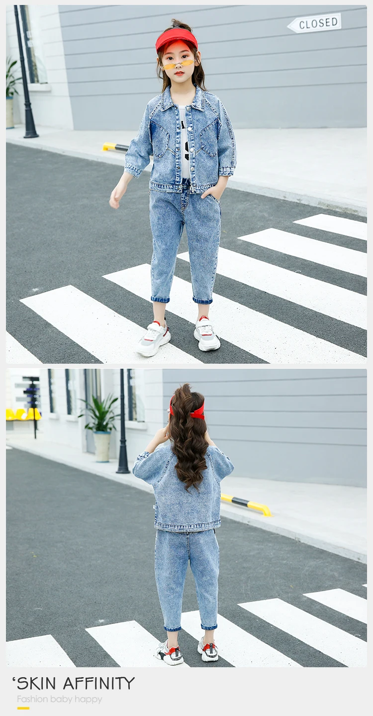 Vintage Children Clothing Spring Denim Jeans Girls Outfit Boutique 2pcs Set Kids Clothes Two Pieces  Girls Denim Clothing Sets
