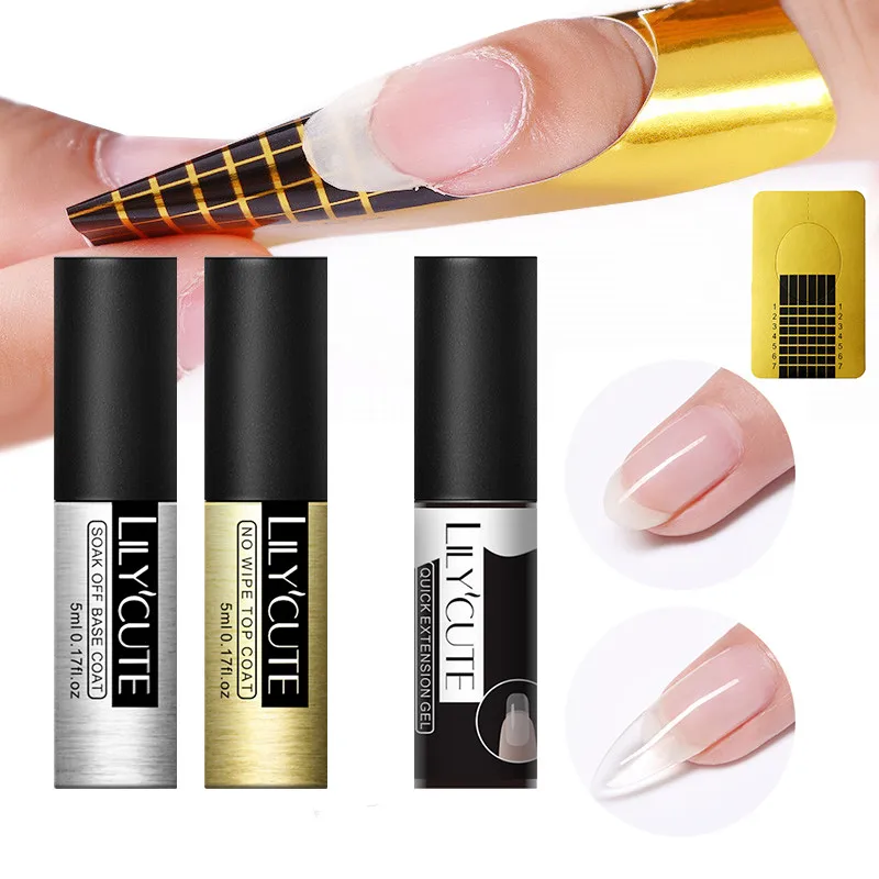 

LILYCUTE Quick Poly Extension Gel Kit Nail Art French Nail Art Clear Pink Color Nail Tip Form Crystal UV Gel Nail Art Set