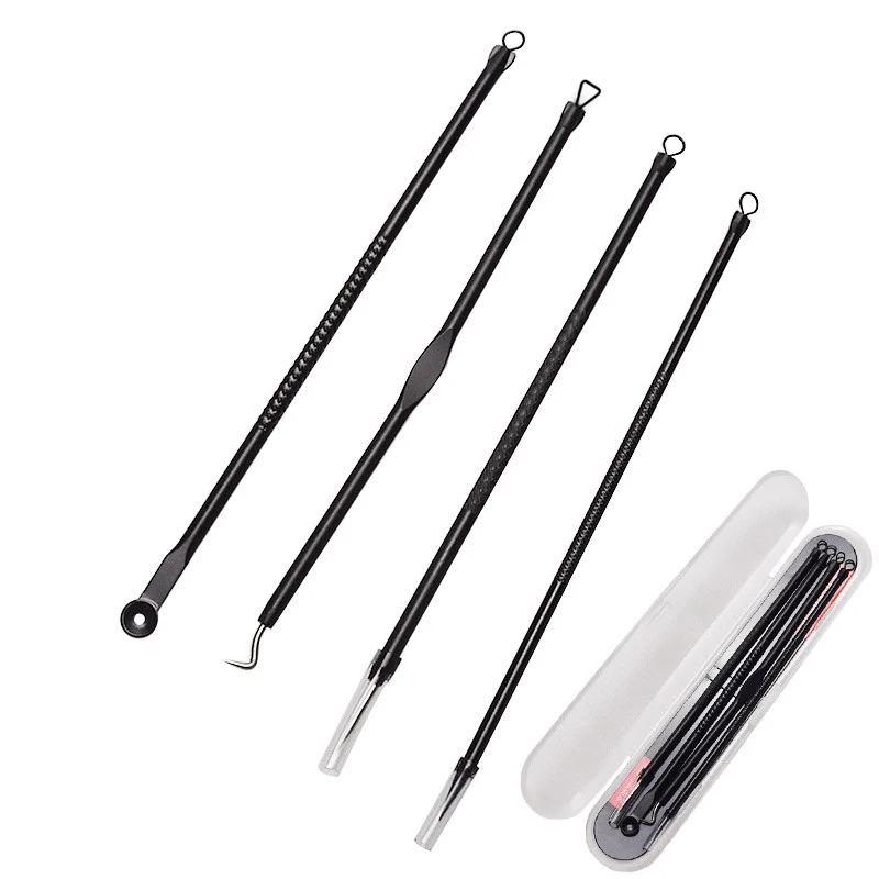 

4pcs Fast sending Lady Stainless Steel Black Blackhead Acne Blemish Pimple Extractor Remover Needle drop shipping LJ34