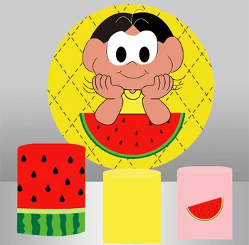 

Circle background Cartoon magali festa Watermelon round Backdrop boys birthday Party table Cover Photo Studio props YY-325