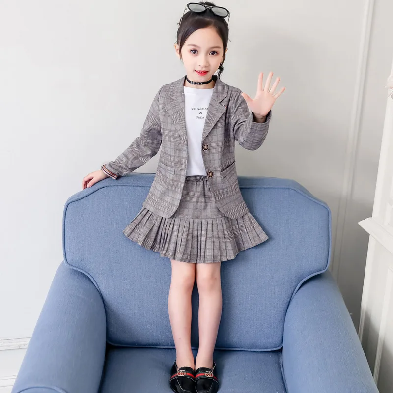 

Girls Western Style Dress Outfit 2020 Spring Clothing New Style Big Boy Korean-style Suit Skirt Children Fashion Small Suit Two-