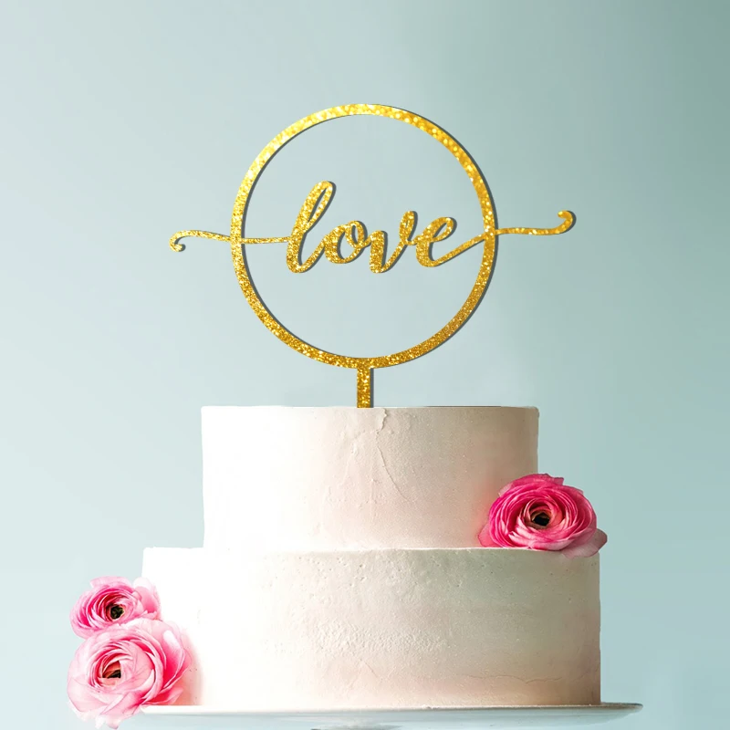 

XY-Love cake topper gold Wedding Cake Topper love Wood Cake Topper Love sign Custom Cake Topper Circle wreath