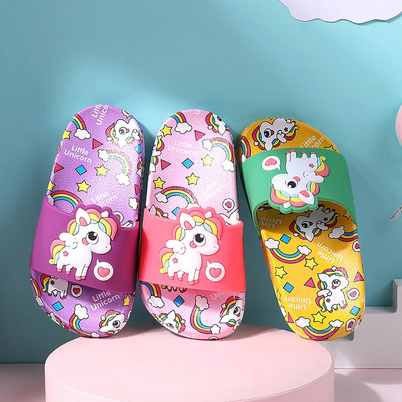 Zapatillas de unicornio para niño y niña, zapatos de arcoíris para niño pequeño, animales, zapatillas de bebé al aire libre, zapatillas de PVC con dibujos animados para niño