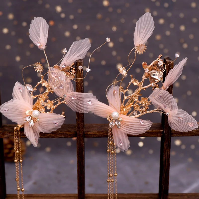 Korean Version of the Beautiful Butterfly Antique Bride Tiara Hairpin Earrings Set