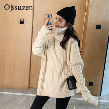 

Autumn Winter Sweater Women Turtleneck Warm Clothes Beige Black Oversize Pullover Ladies Soft Loose Jumper Korean Top