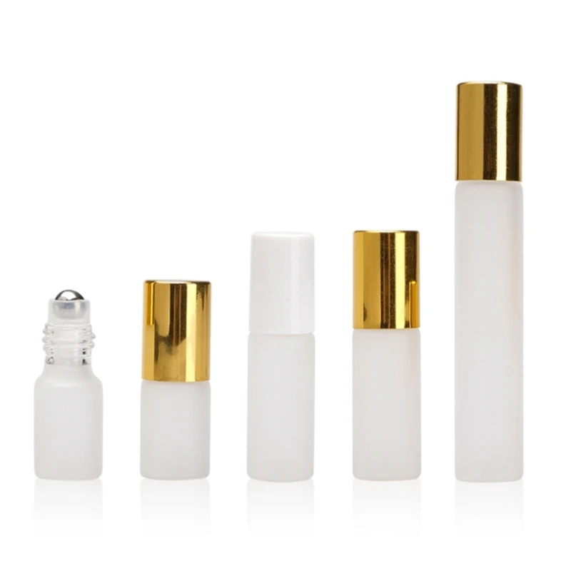 

100pcs 10ml 5ml 3ml Perfume Roll On Glass Bottle Frosted Clear with Metal Ball Roller Essential Oil sample Vials