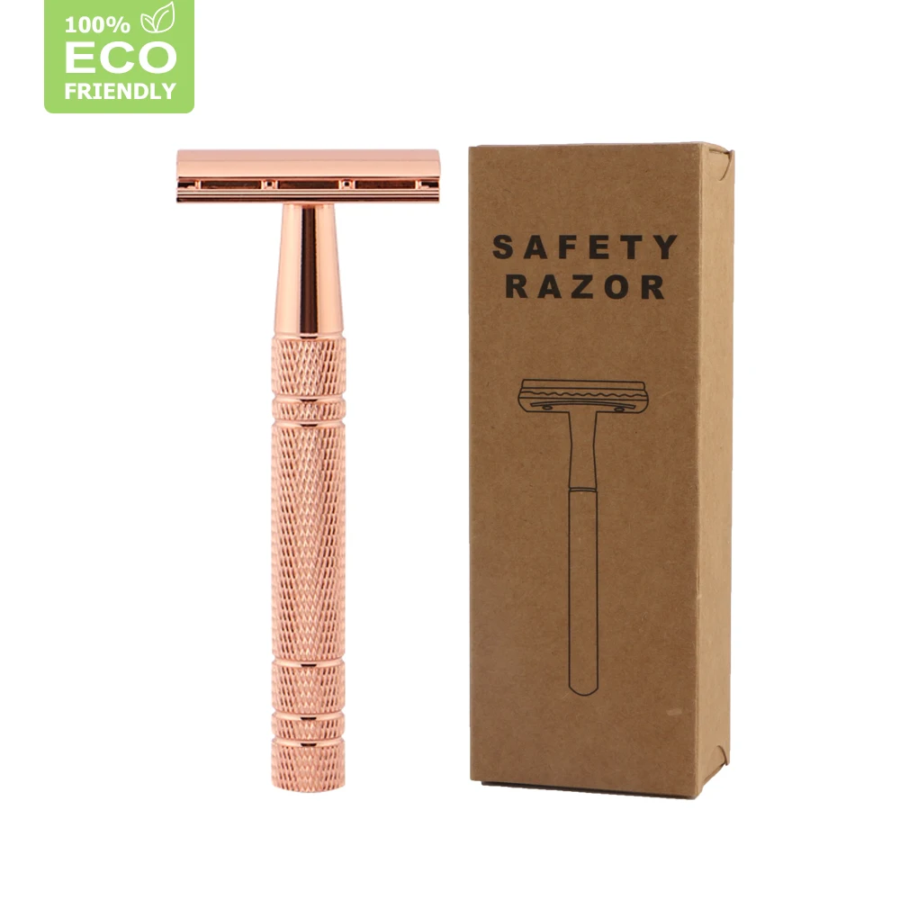 HAWARD Rosa cuchilla dorada clásico maquinilla de afeitar de doble filo para hombre afeitado y para eliminación de pelo 10 afeitar cuchillas