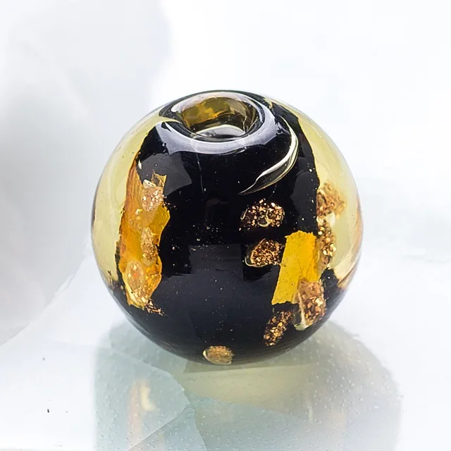 Round 10mm 12mm Gold Foil Pattern Handmade Lampwork Glass Loose Beads for Jewelry Making DIY Crafts Findings Black
