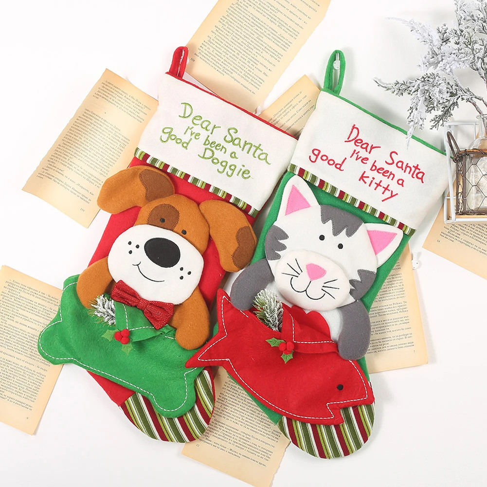 

Cat Dog Shape Santa Claus Holiday Sock Decoration Christmas Packing Shops Hotel Hanging Candy Gift Bag Home Storage