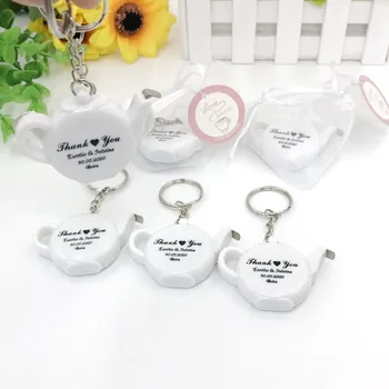 

100PCS Love is Brewing Mini Teapot Measuring Tape Keychain Customized Logo Wedding Key Chain Promotional Gift