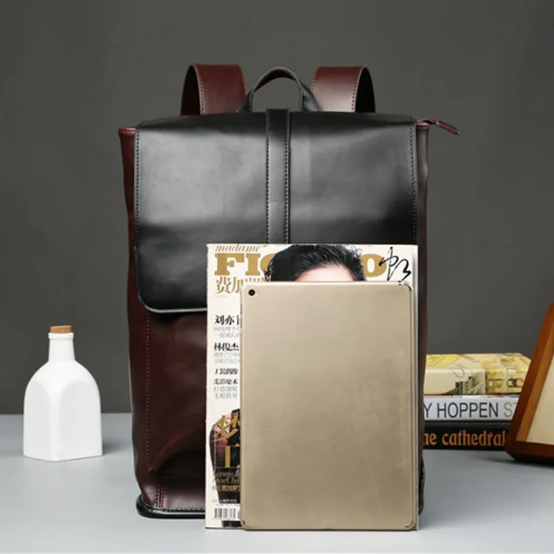Retro Leather Backpacks Business Men Laptop Backpack Travel Casual Daypacks Teenager Schoolbags Shoulder Bag Mochila Male